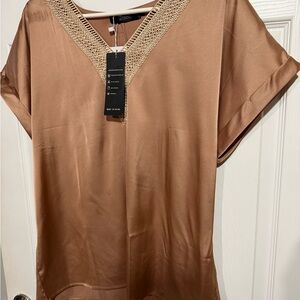 Merona Women's Brown Blouse with Crochet Trim